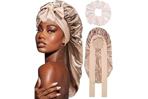 Coubeau Bonnet en Satin Long pour Femme - Bonnets de Soin Capillaire en Soie pour Le Sommeil, Bonnet de Nuit avec Bande Élastique pour Cheveux Longs et Bouclés