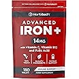 Iron Tablets High Strength with Vitamin C, Folic Acid & Vitamin B12 | Iron Supplement for Men & Women | 180 Vegan Tablets | by Horbaach