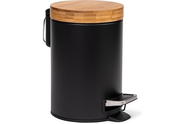 Kazai.® Poubelle de Salle de Bain Design 3 Litres - Bambou Supérieur | Fermeture Souple | Anti-Trace | Noir
