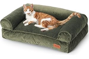 FUKUMARU Cama para Gatos, Sofá Cómodo de Terciopelo para Gatos de Interior con Funda Desmontable y Lavable, Cama para Perros Antideslizante y de Apoyo para Perros Pequeños, 72 x 52 x 22 cm, Verde