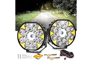 Auxbeam 8.5in Round LED Driving Light with Amber Turn Signal Light 220W 25200LM Ultra Brightness Offroad Spotlights Light Bar with DRL Spot Beam Ditch Light Pod for Truck ATV UTV Jeep,2 Years Warranty