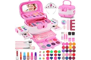 BUYUPOP Kinderschminke Mädchen, Waschbar Schminke Kinder Make Up Set, Kinder Schminkset Mädchen Spielzeug, Geburtstags Geschenke für Mädchen 3 4 5 6 7 8 9 10 Jahre (A) (Multi)