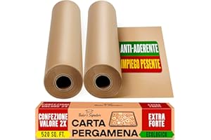 Carta Forno Rotolo Non Candeggiata per Cucinare – Confezione da 2 Carta da Forno da 38cm x 64m con Taglierina, Carta Antiaderente, Cucina, Grigliare e Friggitrice ad Aria da Baker's Signature
