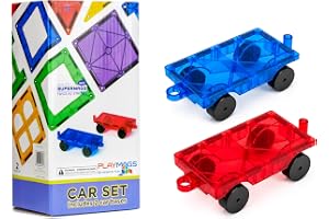 Playmags två Piece Car Set: Nu med starkare magneter, Robust, super tålig med Vivid Clear Color plattor. (Färger kan variera)