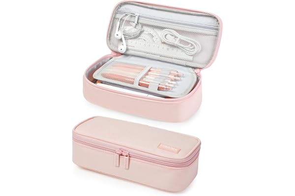 YOKUMA Pennfodral med stor kapacitet, pennväska med estetisk dragkedja, skolmaterial för studenter, tonåringar vuxna, resetillbehör, elektronisk kabel organisering, Rosa, 9x3.6x3.2 inches, Pennfodral