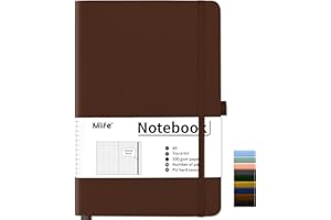 Mlife Squared Notebook A5,Journal Notebooks With 200 Pages,100gsm No Bleed Grid Notebook Pages,PU Hard Cover,Graph Paper Notebook for Graphing Notes Math,Notepad for Women Men School Office-Brown