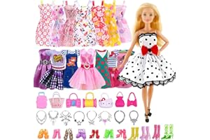 CARREUTY 41 Piezas Ropa, Incluyendo 10 Vestidos de Moda, 20 Pares de Zapatos, 6 Collares y 5 Bolsas de 11, 5 Pulgadas (Estilo Aleatorio)