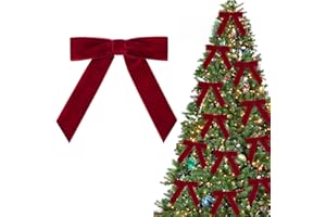 Shining She 12 PCS Christmas Velvet Bows, 4.3 x 4.3in Christmas Tree Bow Ornaments, Vintage Velvet Xmas Tree Bow Decorations, Bows with Twist Ties for Xmas Wreaths Garland (Wine Red)