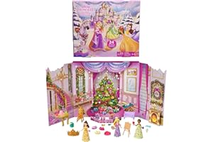 Mattel Disney Princess Calendario dell'Avvento con 24 giorni di sorprese, tra cui 3 mini bambole, 3 amici, 6 abiti e 16 accessori ispirati ai film, JFG79