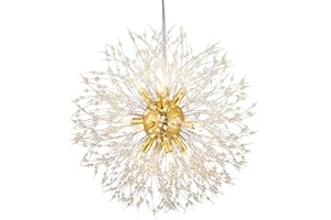 CAI-HAI Nowoczesny żyrandol kryształowy, dymny żyrandol z mniszkiem lekarskim, dekoracyjny żyrandol do salonu, jadalni, sypialni, kuchni (złoty, 12 świateł)