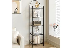 Hzuaneri Bibliothèque 5 Niveaux, Étagère en échelle en Verre trempé, étagère Mince pour la Chambre, la Salle de Bain, Le Bureau à Domicile, Cadre en Acier, Noir BC05001B