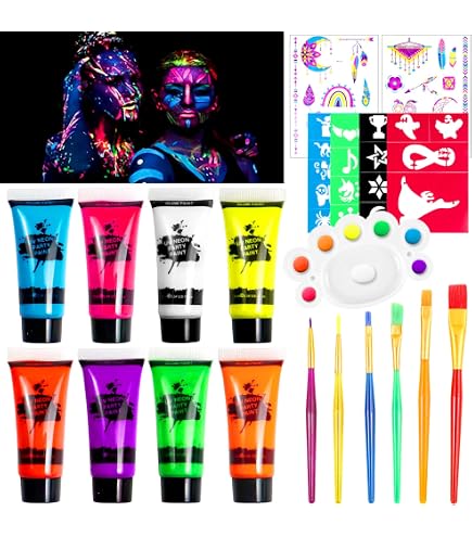 Moon Glow Pittura Neon UV Per Viso E Corpo – 8 Colori Con Applicatore A Pennello