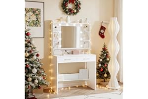 Toaletka Hzuaneri z Lustrem i Oświetleniem LED, Regulowana Jasność, Toaletka z Półkami i 2 Szufladami, do Sypialni, Salonu, 40 x 80 x 149 cm, Biała DT08203XV1