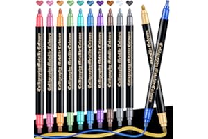 APOGO Glitter Pens Metallic Pens - 12 Dual Tip Metallic Marker Pens Art Supplies for Scrapbook Accessories, Black Paper, Photo Album, Card Making, Art Supplies, Teenage Girls Gifts, Stocking Fillers