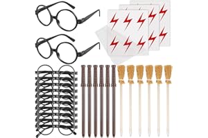 GBKDQQ Lot de 42 accessoires de fête des sorciers : 6 crayons baguette magique + 6 crayons à balai de sorcière + 12 pièces cadre rond sans gobelets + 18 tatouages flash, adaptés pour les fêtes à thème