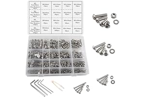 huruirui 1180pièces Jeu de Vis Boulons et Écrous M2 M3 M4 M5 304 vis à tête ronde en acier inoxydable kit de vis et d'écrous pour machine hexagonale avec boîte de rangement