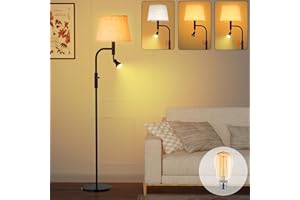 Hzitcigm Lampadaire sur Pied Salon, LED Lampe sur Pied avec 5W Lampe de Lecture Angle Réglable Moderne Lampadaire Chambre avec Abat-jour en Tissu Interrupteur Rotatif LED Lampadaire pour Salon, 165CM