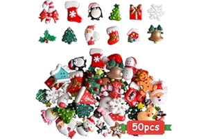 Kalolary Adornos Navideños en Miniatura, 50 Piezas Figuras de Resina, Mini Adornos Navideños, Muñeco de Nieve Santa árbol Decoración de Resina para Manualidade, Accesorios para álbumes de Recortes