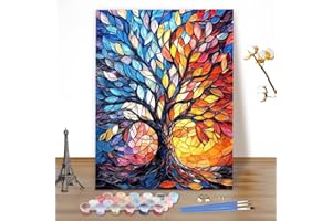MEIYUDA Dipingere con i Numeri Adulti Albero della Vita, Paesaggio Kit di Pittura Acrilica Fai-da-Te Principianti Facile su Te, Paint by Numbers Pittura Decora la Casa Regalo 40x50cm(Senza Cornice)
