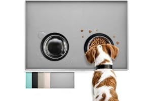 Conlun Matta i silikon för hundmat och kattmat, gummimatta, halkfri design, 100 % vattentät matta för husdjursmat med upphöjd kant, förhindrar spill, tål diskmaskin, lätt att rengöra, torkar snabbt