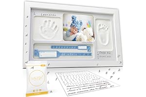 Lalfof® Cadre Empreinte Main Pied Bebe Personnalisable Avec NOM. Kit empreinte bebe. Idéal Comme Cadeau naissance garcon,Cadeau bebe naissance,Cadre empreinte bébé avec porte-bracelet de naissance