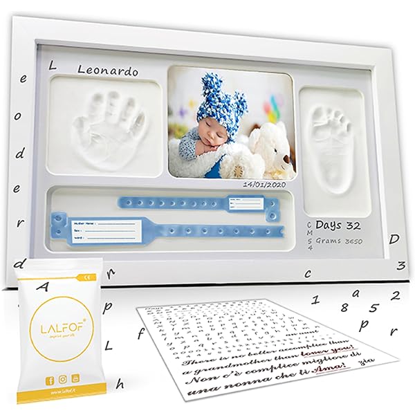Kit Empreintes Familiales - Cadre Bois Avec 4 Plaques Acrylique, Peinture Non Toxique 5 Couleurs