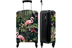 NoBoringSuitcases.com® Valise Chariot à Bagages à Main Animaux de la Jungle - Motif - Enfants - Flamant - Perroquet - Enfants Bagage Cabine imprimé 55x35x25 cm Valise de Voyage - Trolley