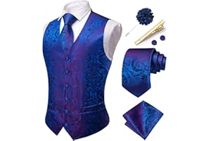 Hi-Tie Mens Paisley Waistcoat Formal Silk Wedding Suit Vest Jacquard Necktie Pocket Square Set for Business Party
