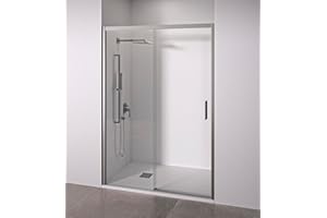 BELLOBATH Mampara de ducha frontal 1 corredera + 1 fijo - sin perfilería inferior - Cristal transparente templado 6mm antical - Plata Brillo - Ancho adaptable 155 a 160cm - Posición puerta derecha - Alto 195cm