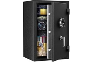 WASJOYE Biometric Fireproof Safe, Fingerprint Furniture Safe with Digital Keyboard and Type-C Charging, Safe Box Waterproof for Documents & Cash, Safe for Home, Hotel, Office, 66L
