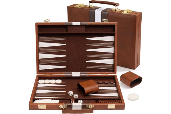 PUYUKO Backgammon Set för 2 Spelare Vikbart Backgammonspel i PU-Läder, 11" Rese Backgammon med 30 Spelpjäser, 4 Tärningar, Fördubblingstärning och 2 Tärningskoppar