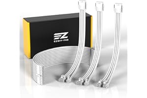 EZDIY-FAB Cavo di Estensione PSU con Manicotto Cavo di Alimentazione PC mod Personalizzato,Nylon Morbido Intrecciato con Kit Pettine 24PIN/8PIN a 6+2PIN/ 8PIN a 4+4PIN-300MM-Tutto Bianco