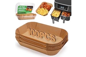 PLEASANTSONG 100 Pcs Air Fryer Liners, Air Fryer Accessories, Air Fryer Disposable Parchment Paper Liner, Compatible with Ninja AF300UK AF400UK, Salter and Other Dual Zone Air Fryer(8.66in/22cm Rectangle 100pcs)