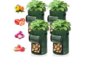RAM ONLINE Ram® 4 Pack 7 Gallon Potato Grow Bag set. Garden Plant Bags for potatoes, carrots, tomatoes, cucumbers and other Vegetables. Made in Green Polyethylene Complete