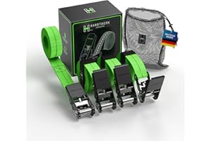 ‎HARDTWERK Hardtwerk® Spanngurte mit Ratsche (4 Stück) - 6m, 1000kg Greifkraft, TÜV & GS Zertifiziert - Vielseitige Ratschenzurgurte für den Professionellen Gebrauch - Anhänger, Gepäck & Camping, Grün