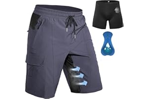 Hiauspor Herren MTB Hose Kurz Gepolstert Mountainbike Hose mit Polster Fahrradhose Herren Atmungsaktiv Radhose Outdoor Schnelltrocknend Radlerhose