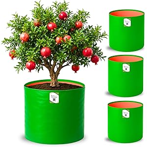 ORGANIC BAZAR 18x18 Big Size Grow Bags for Terrace Gardening, Premium HDPE Green-Orange Large Planters for Fruit Tree (Pack of 4)