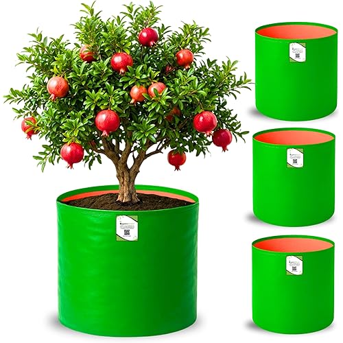 ORGANIC BAZAR 18x18 Big Size Grow Bags for Terrace Gardening, Premium HDPE Green-Orange Large Planters for Fruit Tree (Pack of 4)