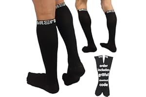 gr8ful® Compression Socks for Men & Women | Fab for Running, Calf Injury, Shin Splints, Achilles Tendonitis, Travel & Pregnancy | Reduce Swelling + Pain, Aid Recovery. Black, 15-20mmhg, 1 Pair S/M
