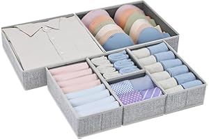 Homsorout Schubladen Organizer 6 Stück, Schubladen Ordnungssystem Stoff Schrank Organizer Faltbare Aufbewahrungsbox zor Aufbewahrung von Unterwäsche, Kleidung, Socken, Krawatten, Gürtel, (Hellgrau)