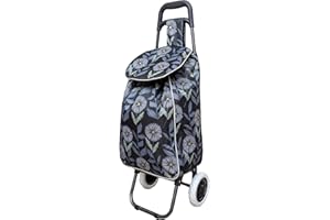 BORDERLINE 40L Lightweight Shopping Trolley, Hard Wearing & Foldaway Trendy Folding/Collapsible Push/Pull Carts for Easy Storage with 2 Wheels (Daisy)