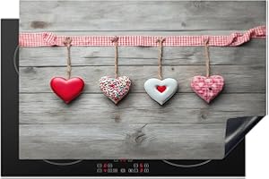 KitchenYeah© Copertura Tappetino Piano Induzione 80x52 cm Cucina Coprifornelli Protezione per Piano Induzione Cuore - Amore - Rosso - Rosa