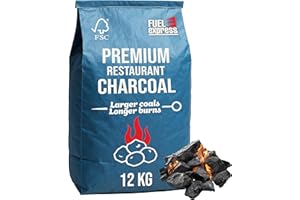 Fuel Express Premium Restaurant Grade Charcoal 12kg – Larger Coals for Longer Burn, Restaurant Grade Smokeless Lumpwood Charcoal for BBQ, Grills, Smokers & Tandoori Ovens