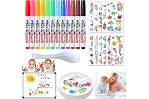 JSHENG 12Pcs Rotuladores Mágicos Con Agua, Magic Pen Con Cuchara y 2 Pegatinas Para Tatuajes, Dibujos en el Agua, Para Escritura Infantil, Dibujo, Juegos y Pizarras (C)