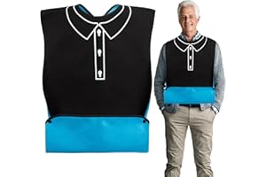 Heveer Bavaglino Adulto Bavaglino Impermeabili con Tasca Raccolgicibo Bottoni a Pressione per Anziani Donne Uomini Nero