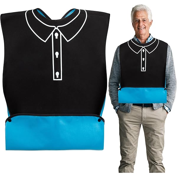 Bavaglino Impermeabile Per Adulti Con Tasca Raccogli Briciole - Silicone Regolabile, Grigio Taglia L - Foto 12