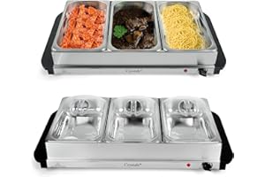 Crystals 3 Section Electric Food Warmer Buffet Server – Hostess Style Buffet Warmer with 3 Tray Compartments – Compact Electric Buffet Warmer – Ideal Food Warmer for Parties & Events