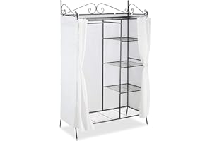 ‎RELAXDAYS Relaxdays Metall Garderobe COUNTRY 172 x 105 x 45 cm HxBxT, Landhausstil Kleiderschrank mit Stoffvorhang, schwarz-weiß