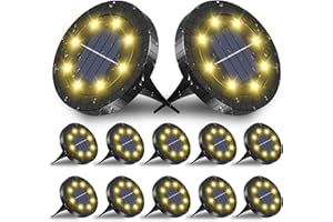 FLOWood Solar Bodenleuchte Aussen 12 Stück, 6000K Solarlampen für Außen 8 LED Solarleuchten Garten IP65 Wasserdicht Upgrade in Schwarz für Deck, Garten, Gehweg, Rasen, Hof, Warmweiß