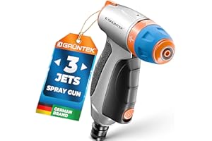 GRÜNTEK Metal Garden Hose Jet Spray Gun: High Pressure Spray Nozzle for Car Washing, Cleaning, or Fine Shower Spray for Watering Flowers, Lawn, and Garden